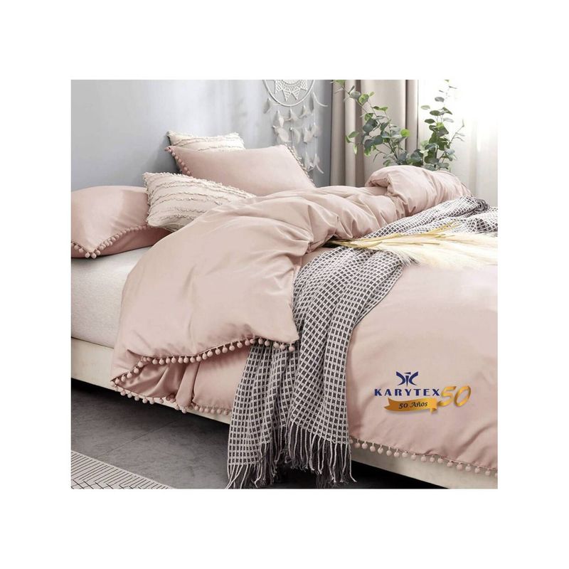 KARYTEX - Funda Duvet Liso Cama Doble Color Rosa - Borlas Rosas.