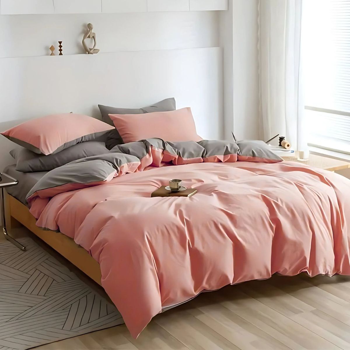 KARYTEX - Funda Duvet Unicolor Doble Faz Cama Doble Rosa-Gris.