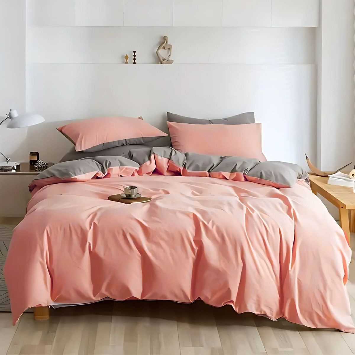 KARYTEX - Funda Duvet Unicolor Doble Faz Cama Doble Rosa-Gris.