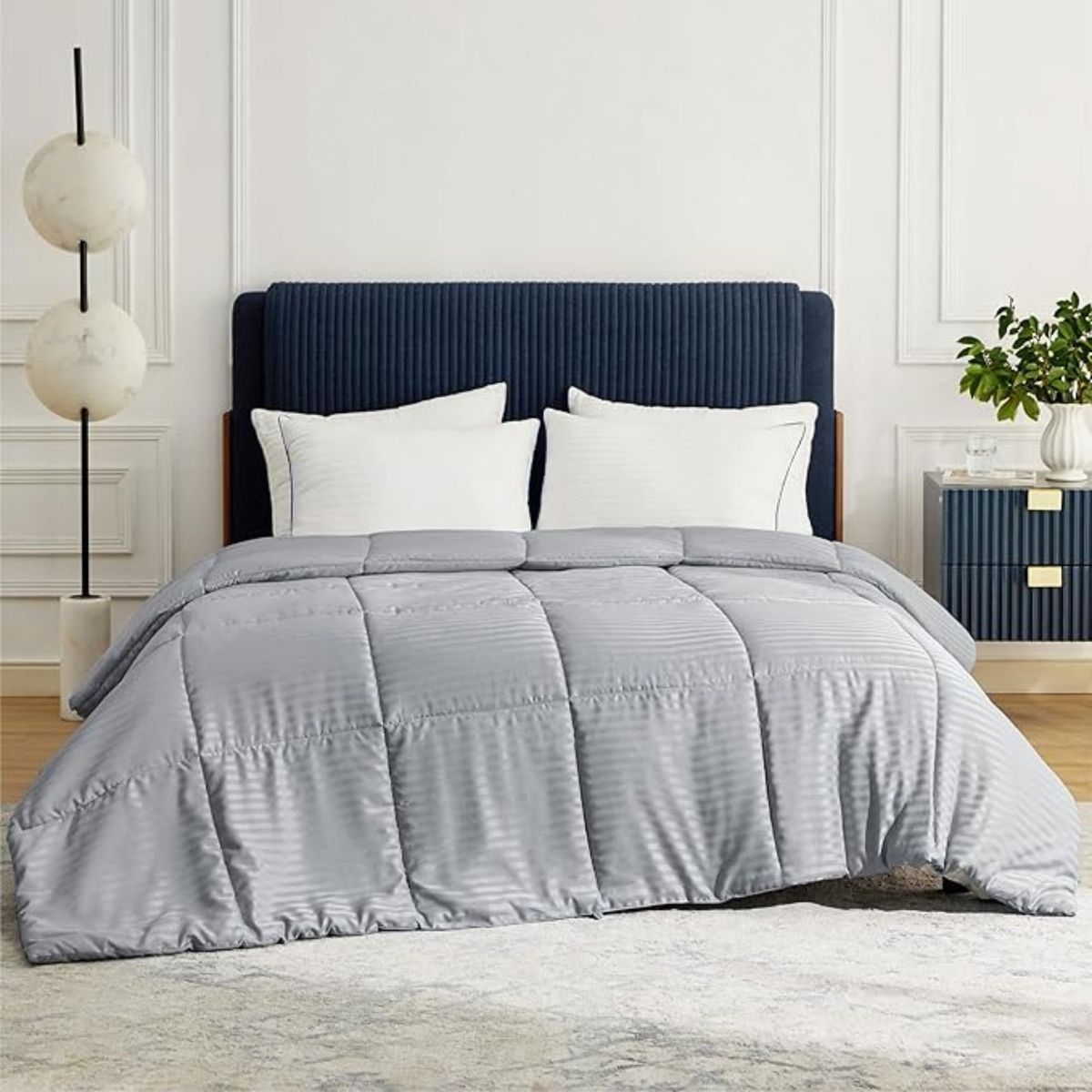 KARYTEX - Plumón Acolchado Sateen Rayas Cama Doble Color Gris