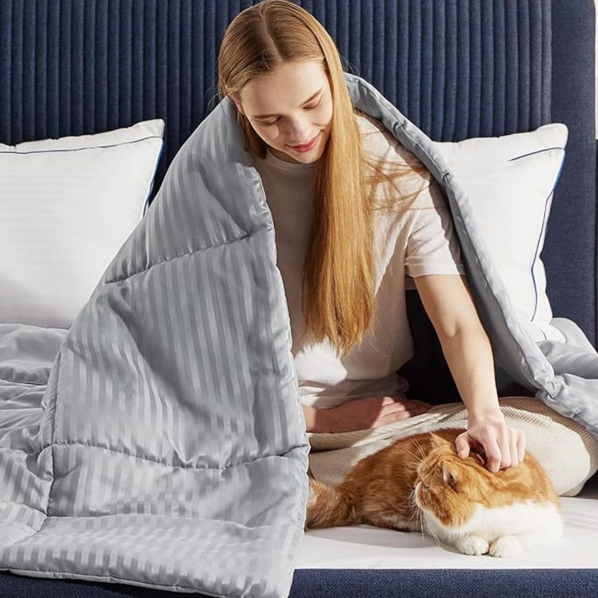 KARYTEX - Plumón Acolchado Sateen Rayas Cama Queen Color Gris