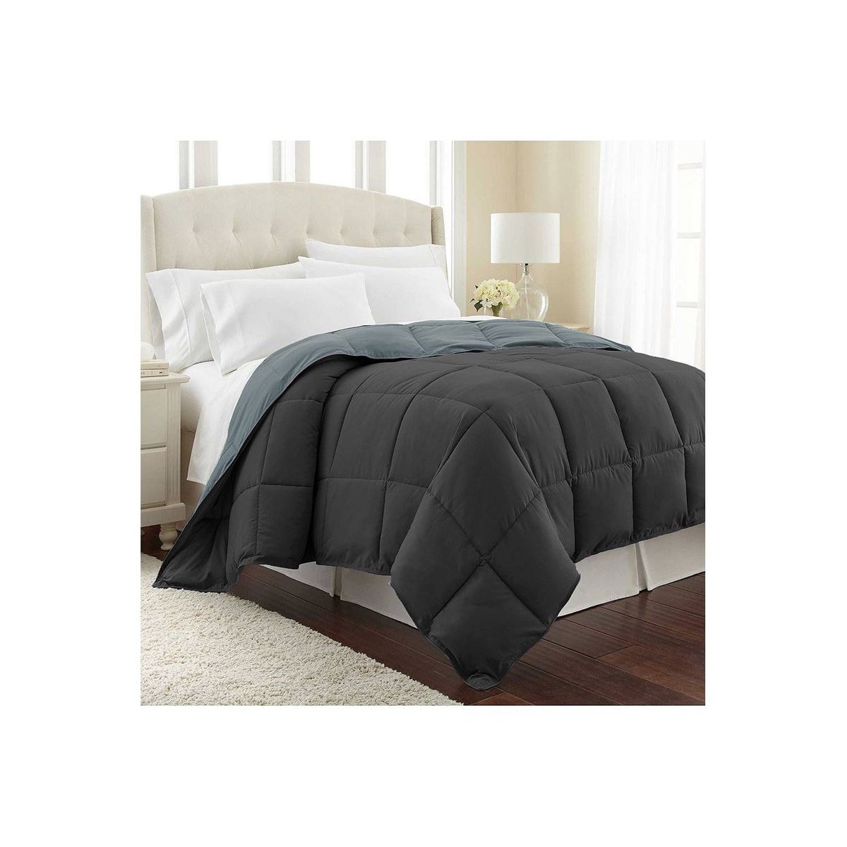 KARYTEX - Plumon Acolchado Queen Negro - Gris Polialgodón - Karytex