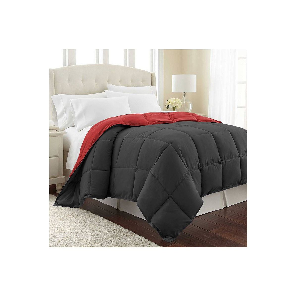KARYTEX - Plumon Acolchado Queen Negro - Rojo Polialgodón - Karytex