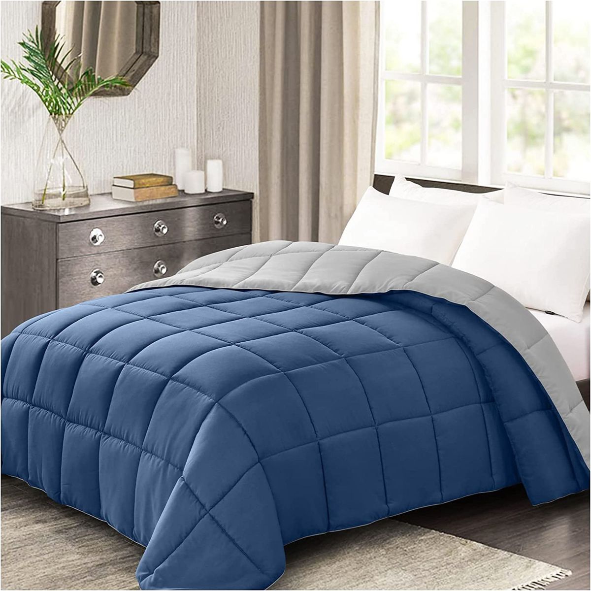 KARYTEX - Plumon Acolchado Queen Azul - Gris Polialgodón - Karytex