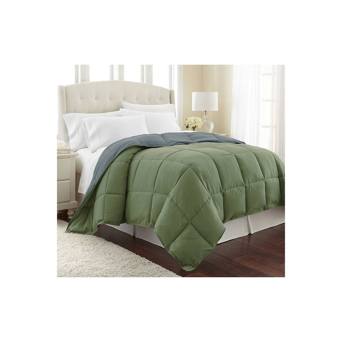 KARYTEX - Plumon Acolchado Queen Verde - Gris Polialgodón - Karytex