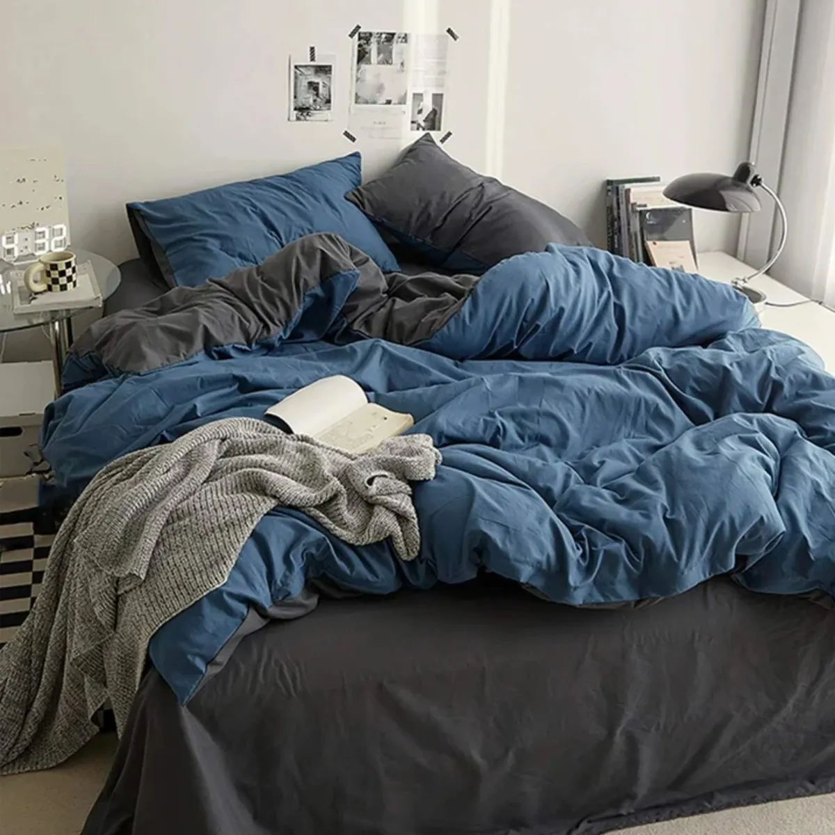 KARYTEX - Funda Duvet Unicolor Doble Faz Cama Sencilla Navy-Gris.