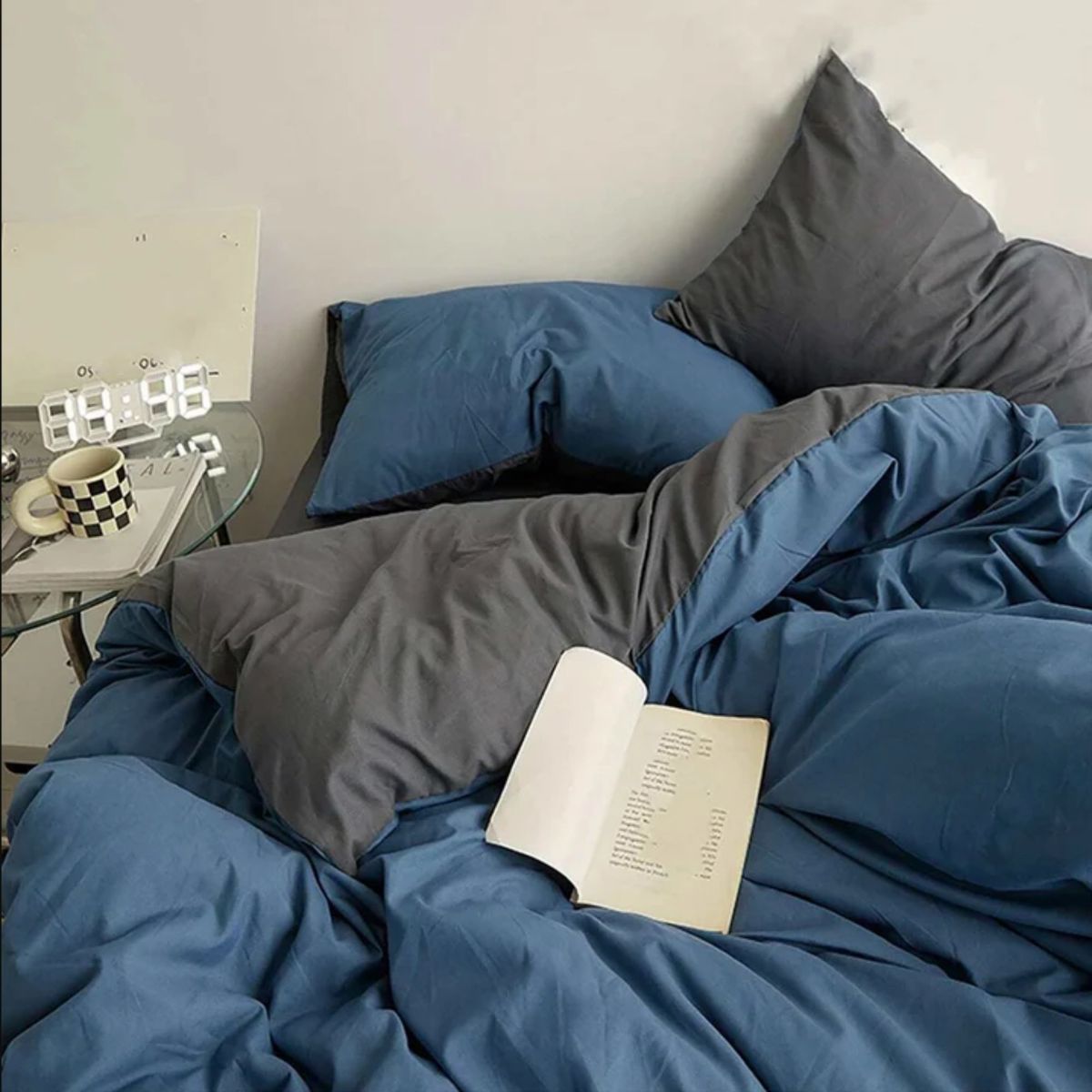 KARYTEX - Funda Duvet Unicolor Doble Faz Cama Sencilla Navy-Gris.