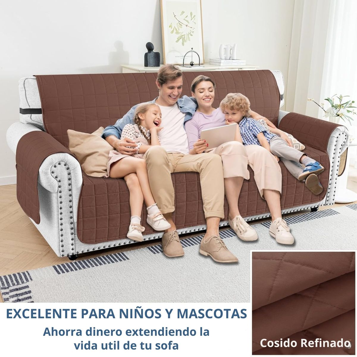 KARYTEX - Protector de sofá 3 Puestos doble faz chocolate -  camel