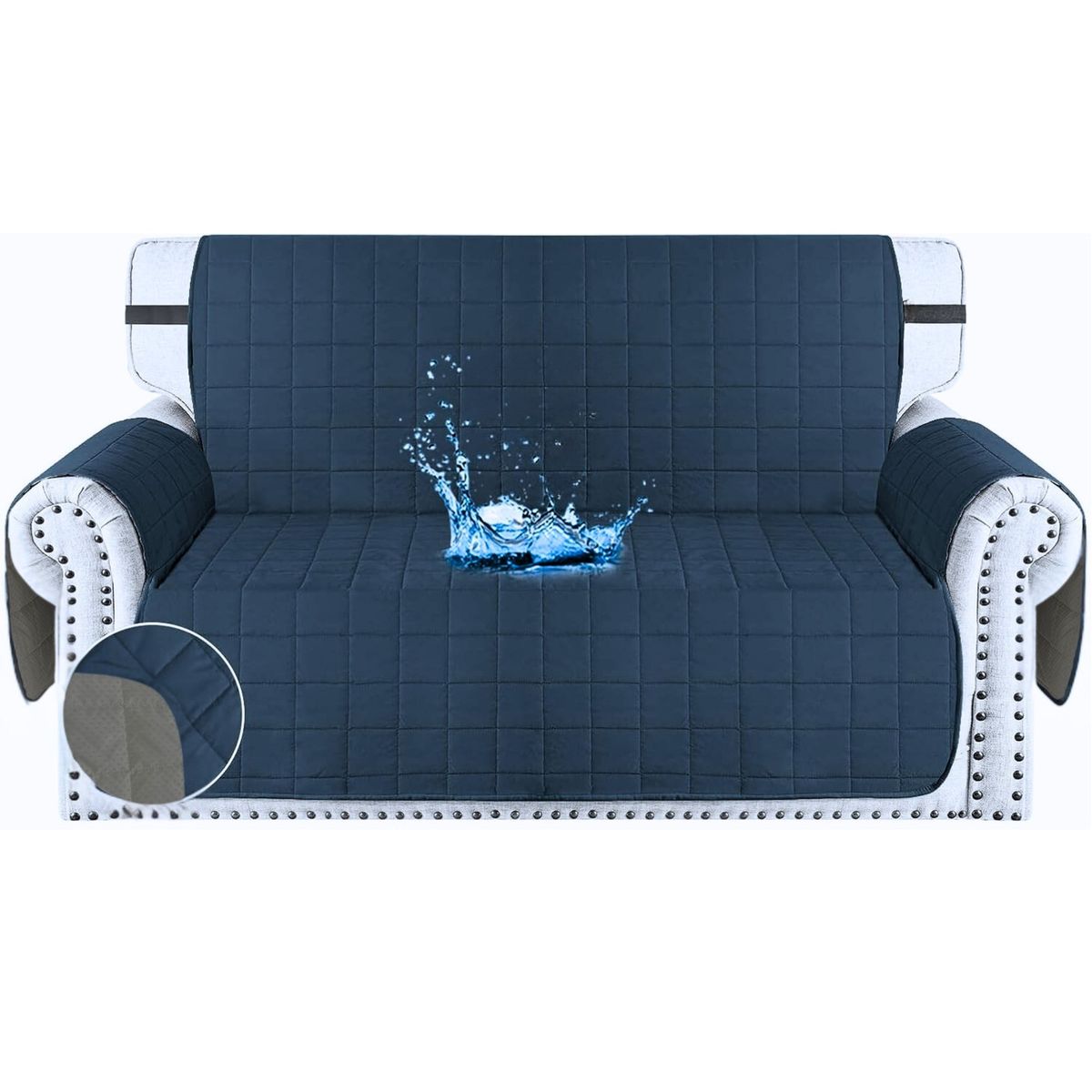 KARYTEX - Protector de sofá 2 Puestos doble faz azul oscuro- gris