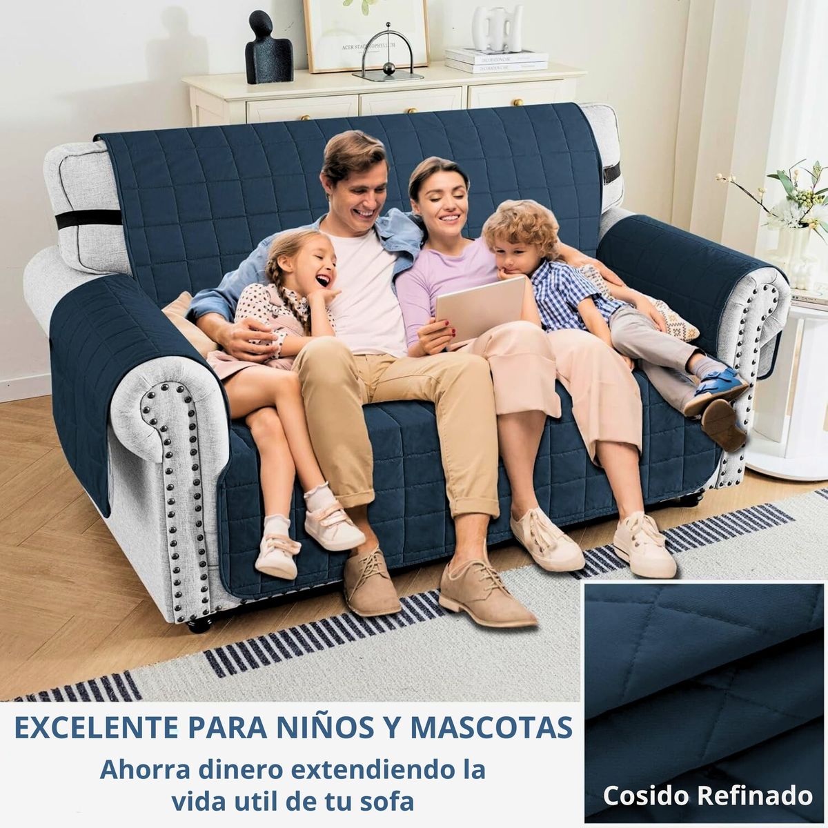 KARYTEX - Protector de sofá 2 Puestos doble faz azul oscuro- gris