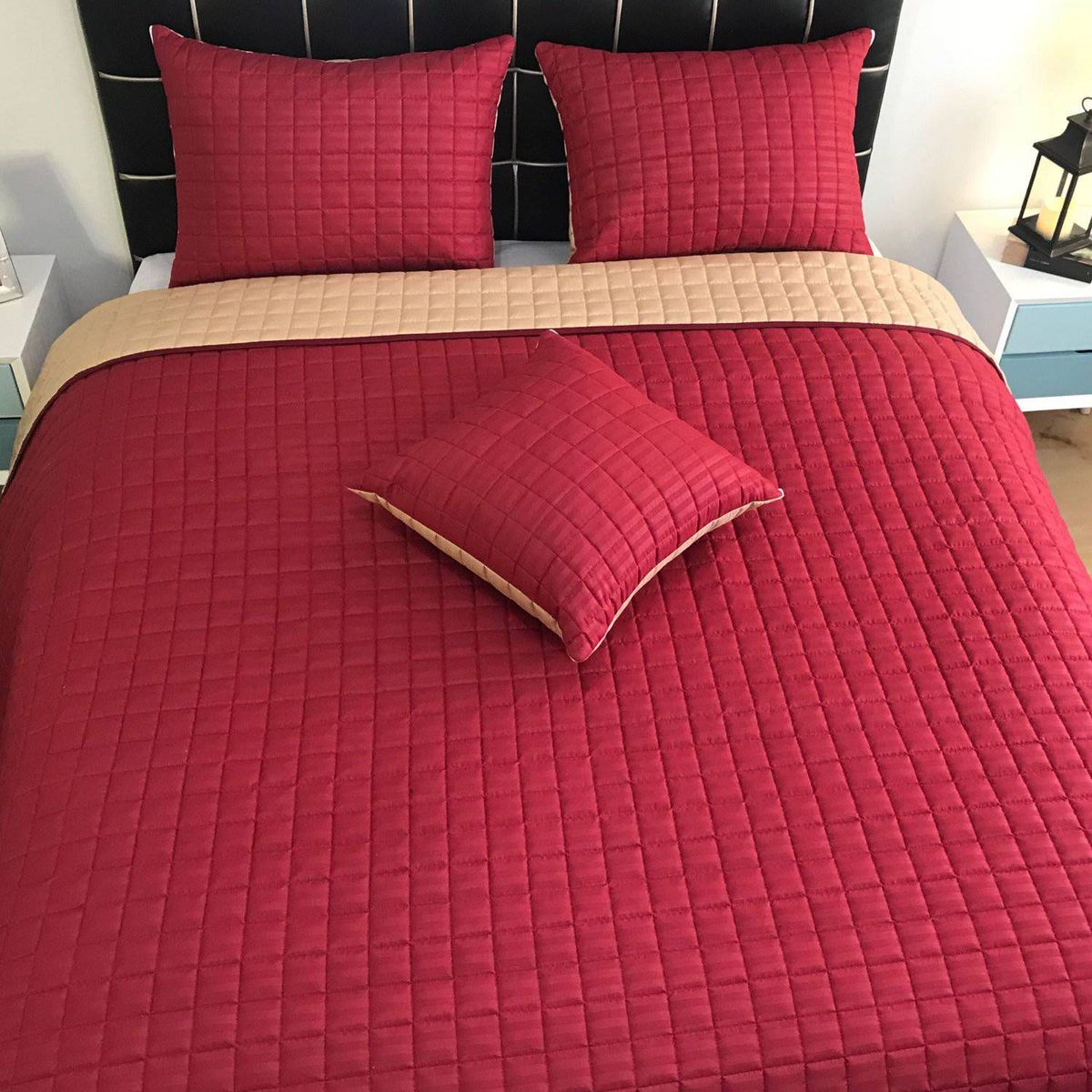 KARYTEX - Edredon Quilt Sencillo Vinotinto - Camel Polialgodón - Karytex