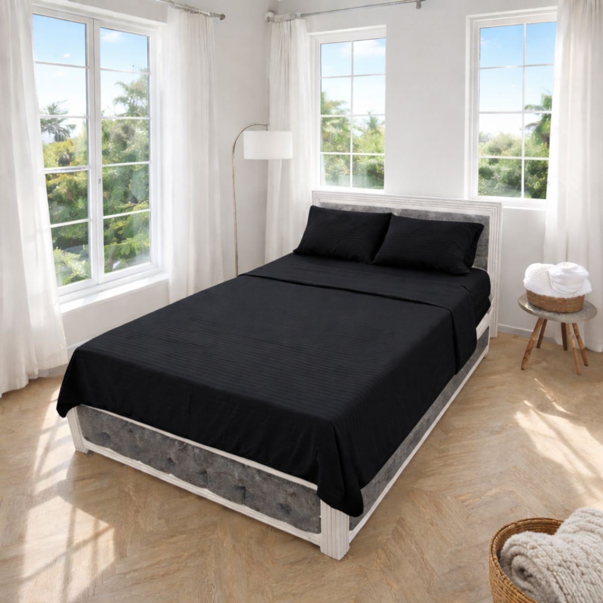 HOGARETO - Juego de Sábanas Cama Queen Hogareto Negro 3201