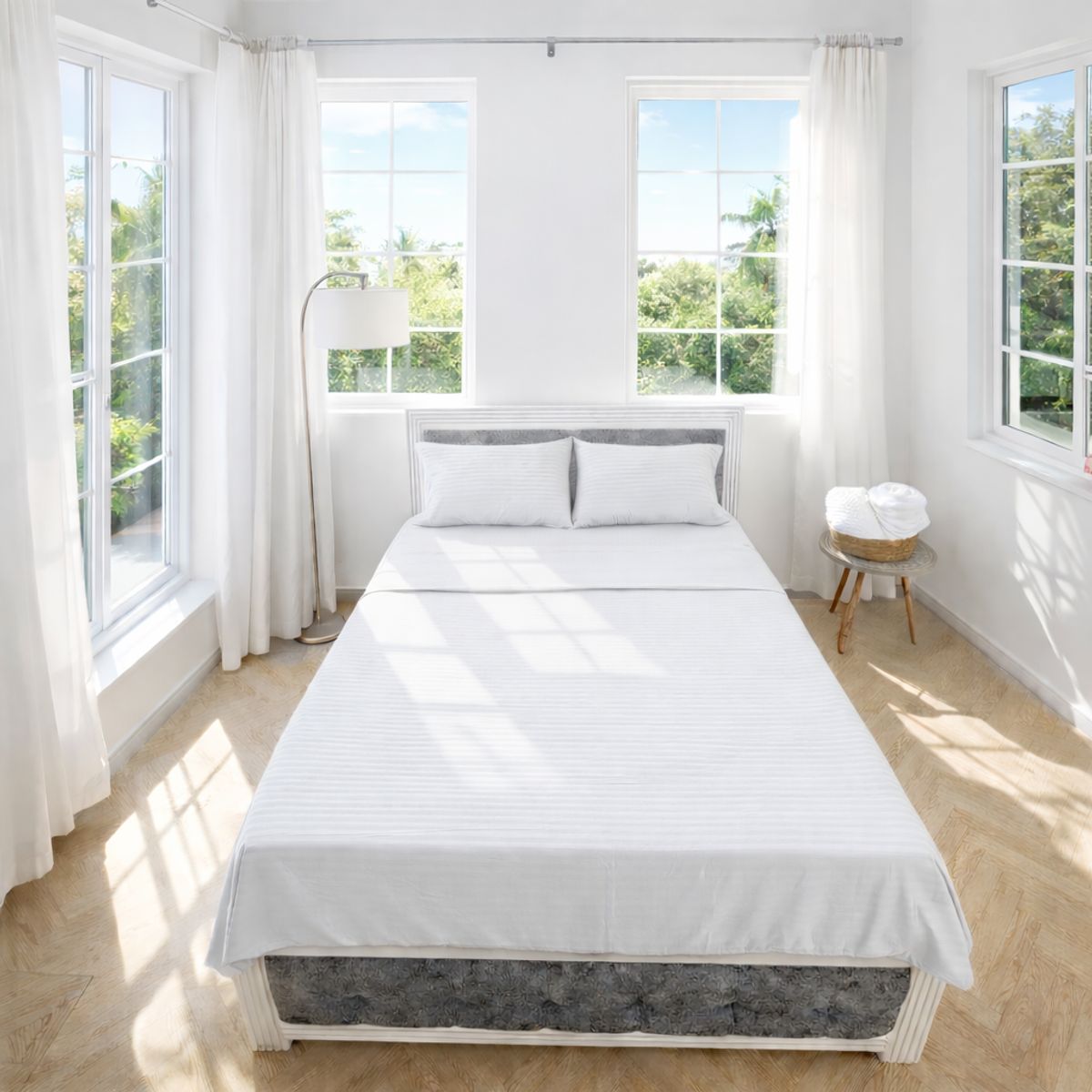 HOGARETO - Juego de Sábanas Cama Sencilla 100x190cm Blanca 3001
