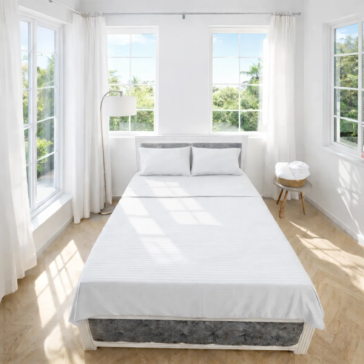 HOGARETO - Juego de Sábanas Cama Doble 140x190cm Blanca 3001