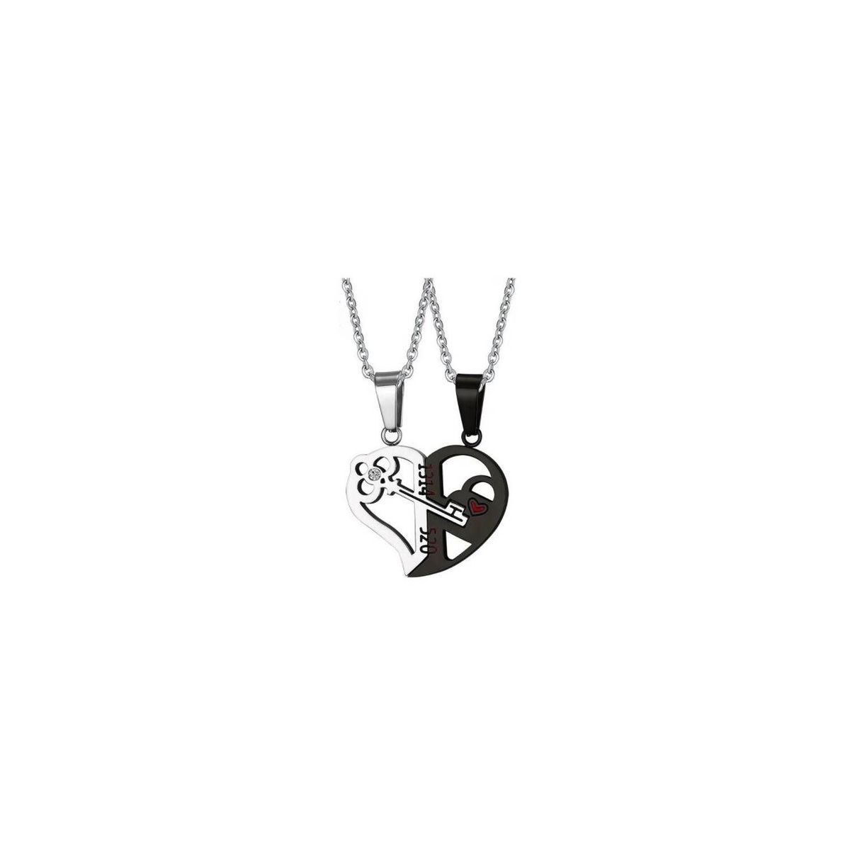 UBMD - Dije Parejas Cadena Corazon Llave Acero Inoxidable Negro Plateado