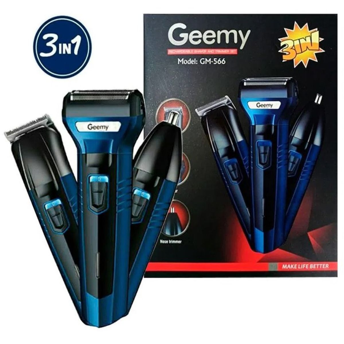 GEMEI - Maquina Afeitadora geemy 3 en 1 gm-566 Barba Nariz Oído
