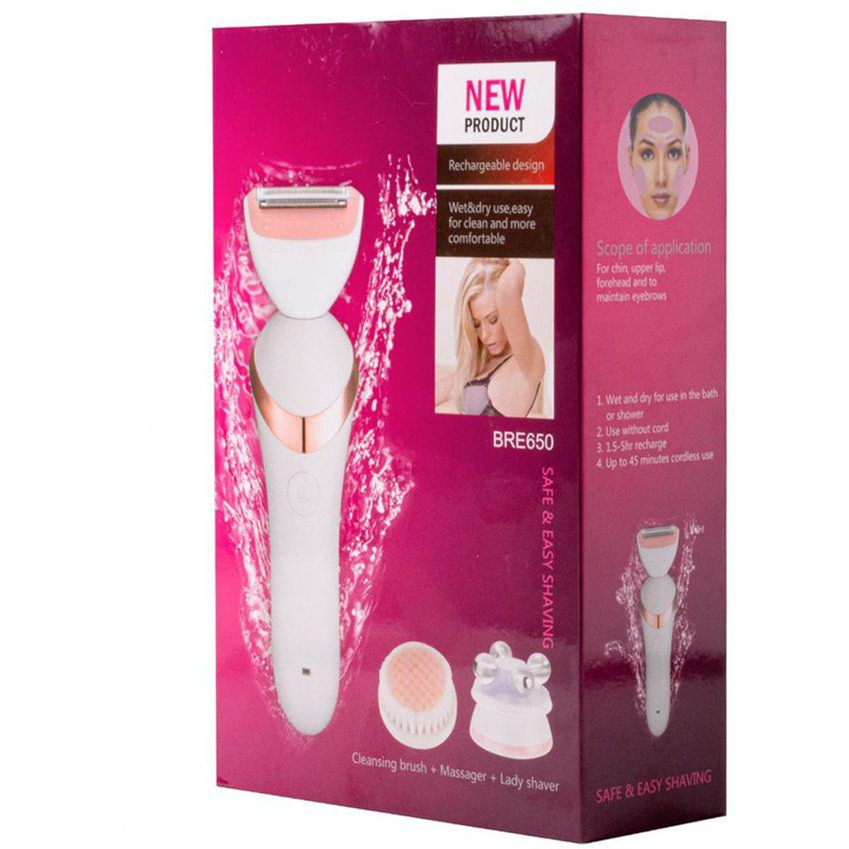 SONIC - Depiladora recargable bre650 3 cabezales uso seco y humedo