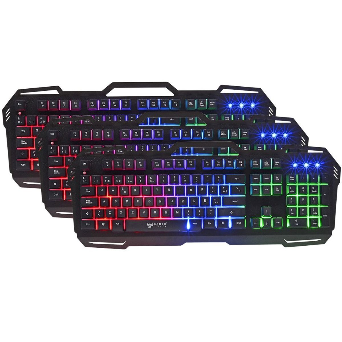 GAMER TECH - Teclado gamer gt400t metálico negro con luces led