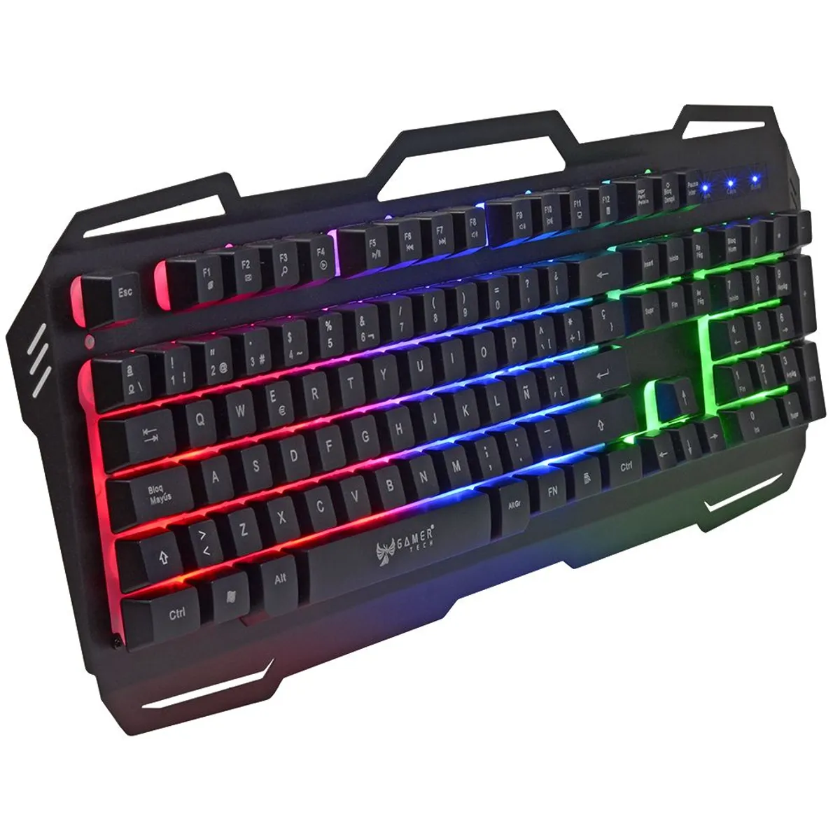 GAMER TECH - Teclado gamer gt400t metálico negro con luces led