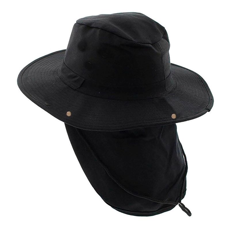 VELBROS - Sombrero Safari Proteccion Sol Cuello Solapa Pesca Deporte - Negro