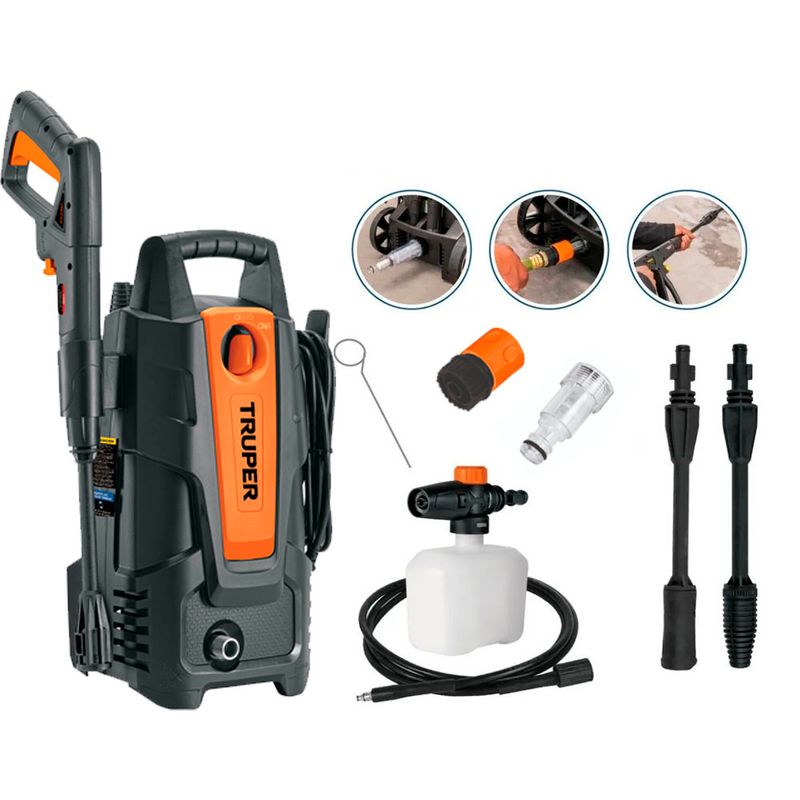 TRUPER - Hidrolavadora Eléctrica Con Jabonera 1500 psi, Truper