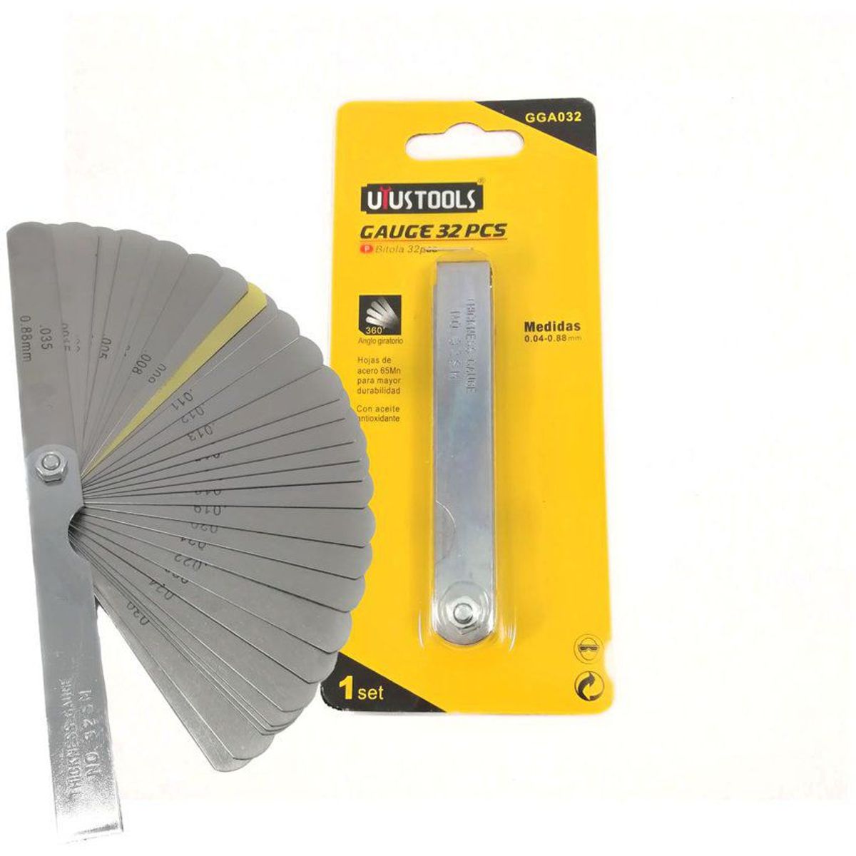 UYUSTOOLS - Calibrador de galgas para válvulas en navaja 32 piezas