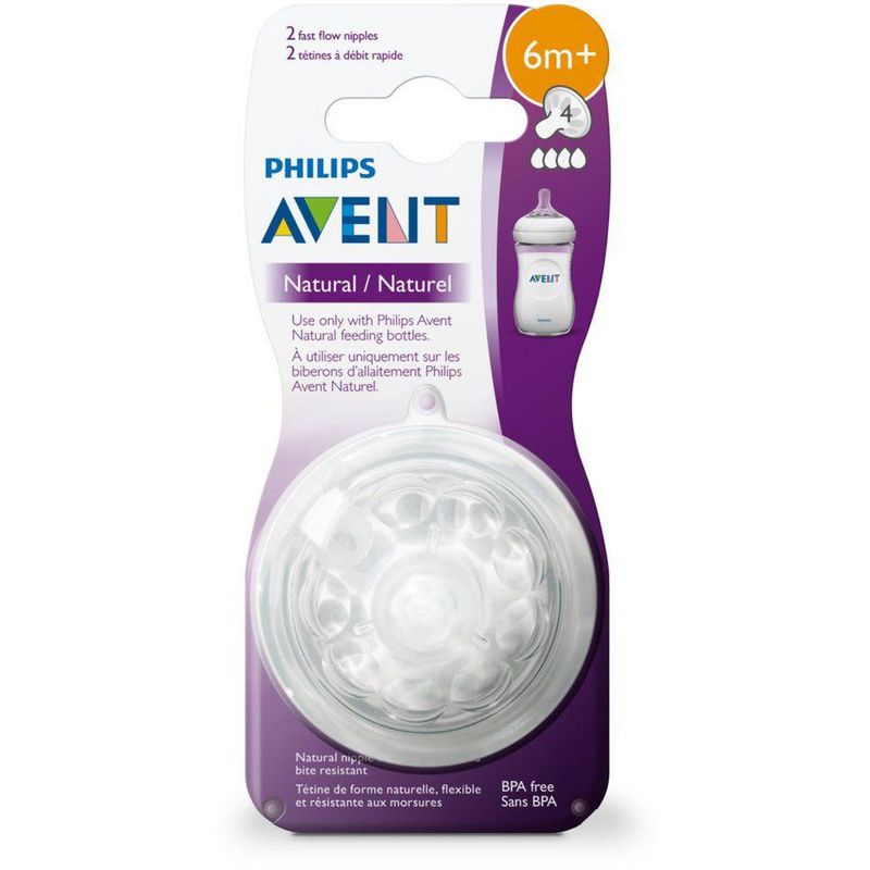 PHILIPS - Chupo natural tetina para tetero philips avent 6m+ flujo lento 2und