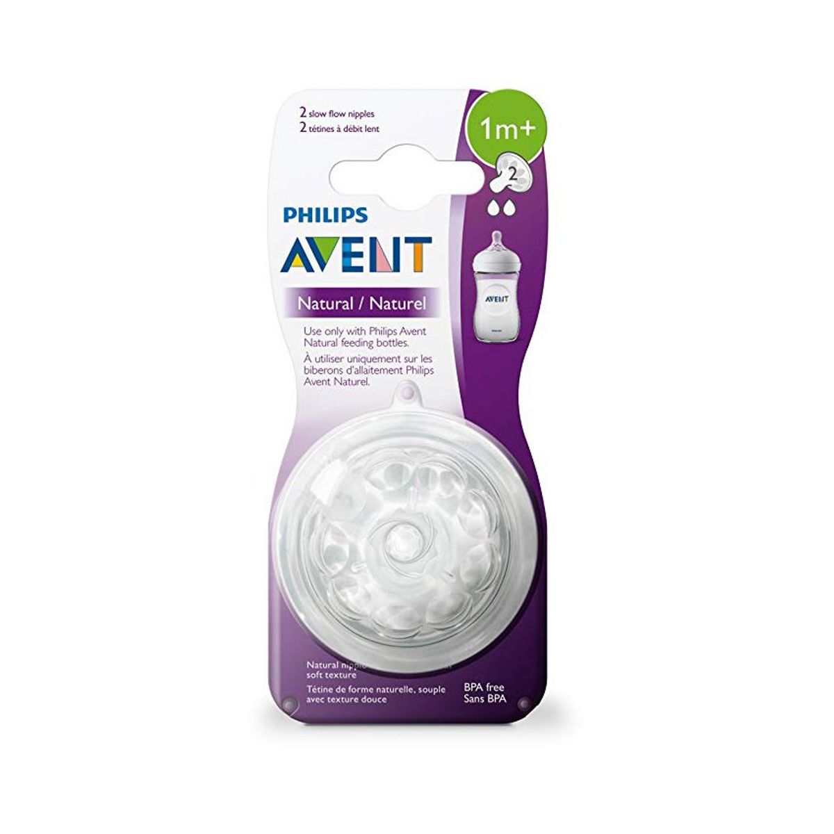 PHILIPS - Chupo natural tetina para tetero philips avent flujo lento x 2 und
