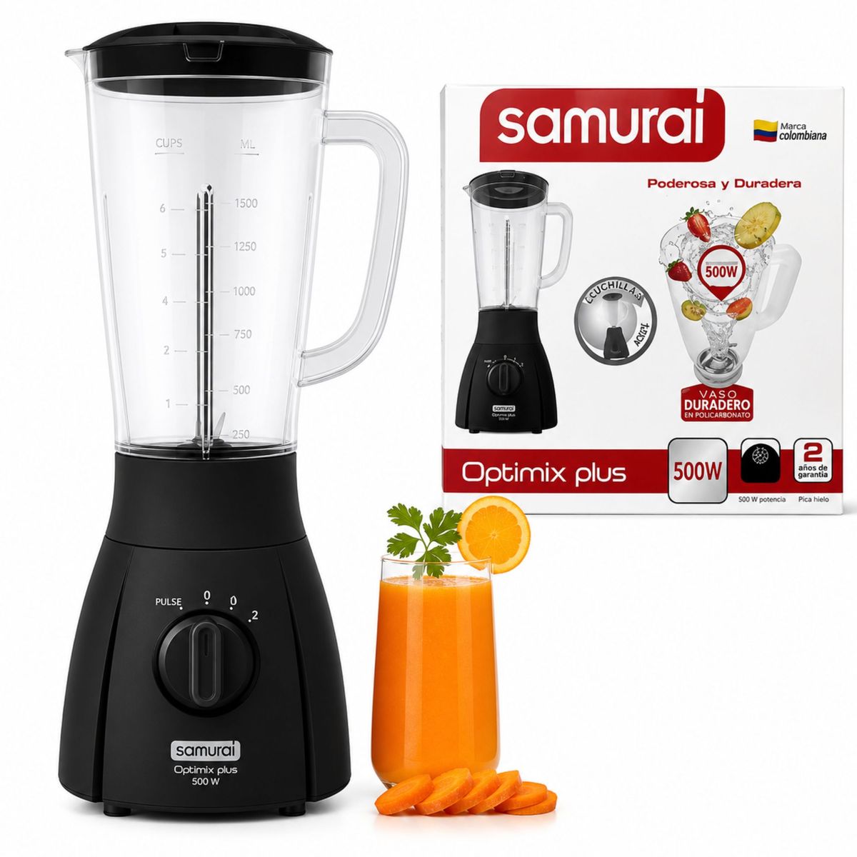 SAMURAI - Licuadora Samurai Optimix 2 Litros 2 Velocidades  Negro.