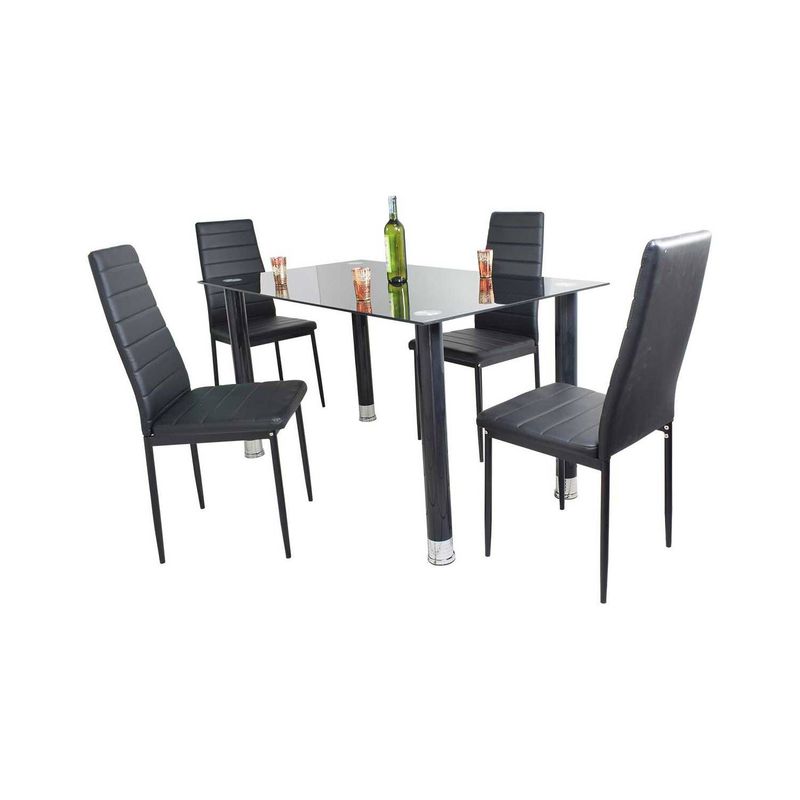AKIVOY - Comedor 4 Puestos Talavera En Vidrio Asiento en Cuerina Color Negro