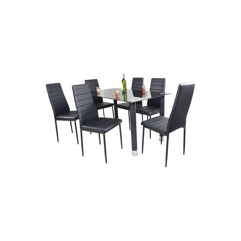 AKIVOY - Juego de comedor  vidrio talavera negro 6 puestos