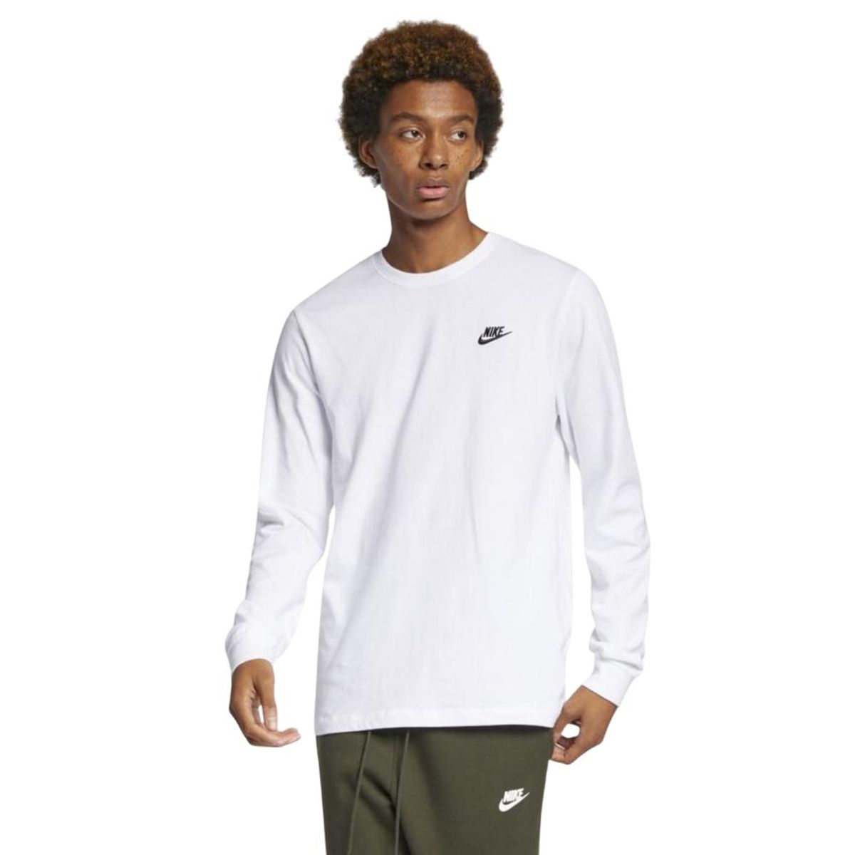 NIKE - Camiseta Manga Larga Nike M Nsw Club Tee - Ls Hombre-Blanco