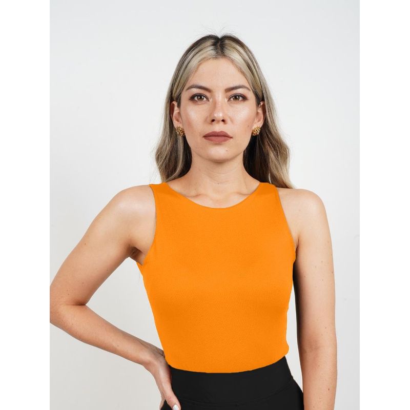 MOLGOA - Body para Mujer Naranja Cuello Redondo Manga Sisa - Simona Naranja
