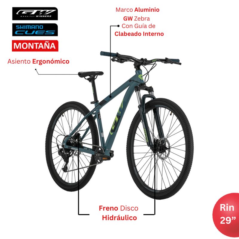 GW - Bicicleta de Montaña GW Zebra Rin 29 Shimano 9 Vel. Talla M