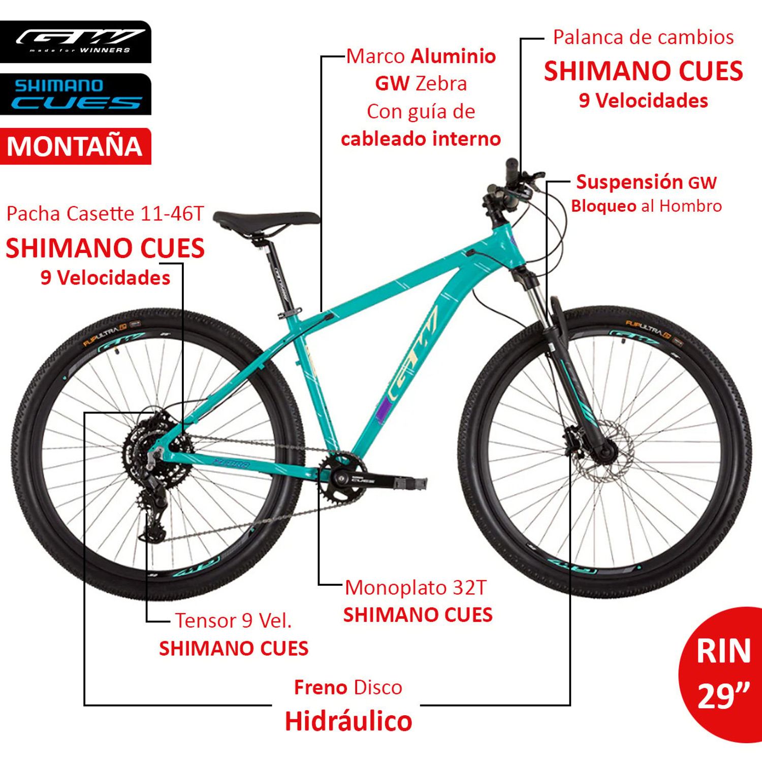 Bicicleta de Montaña GW Zebra Rin 29 $1.349.900