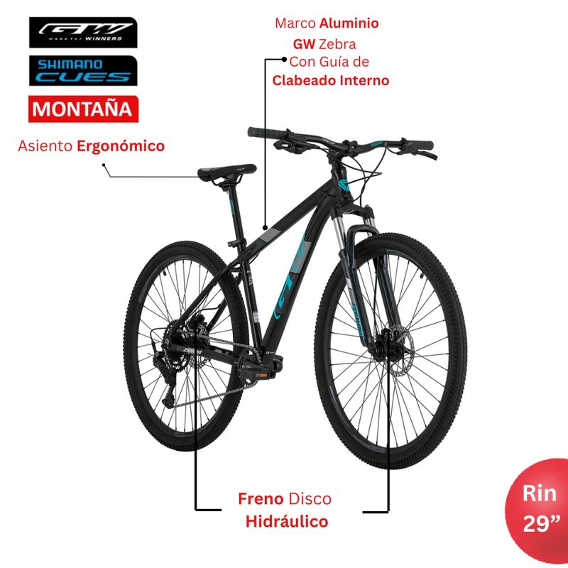 GW - Bicicleta de Montaña GW Zebra Rin 29 Shimano 9 Vel. Talla M