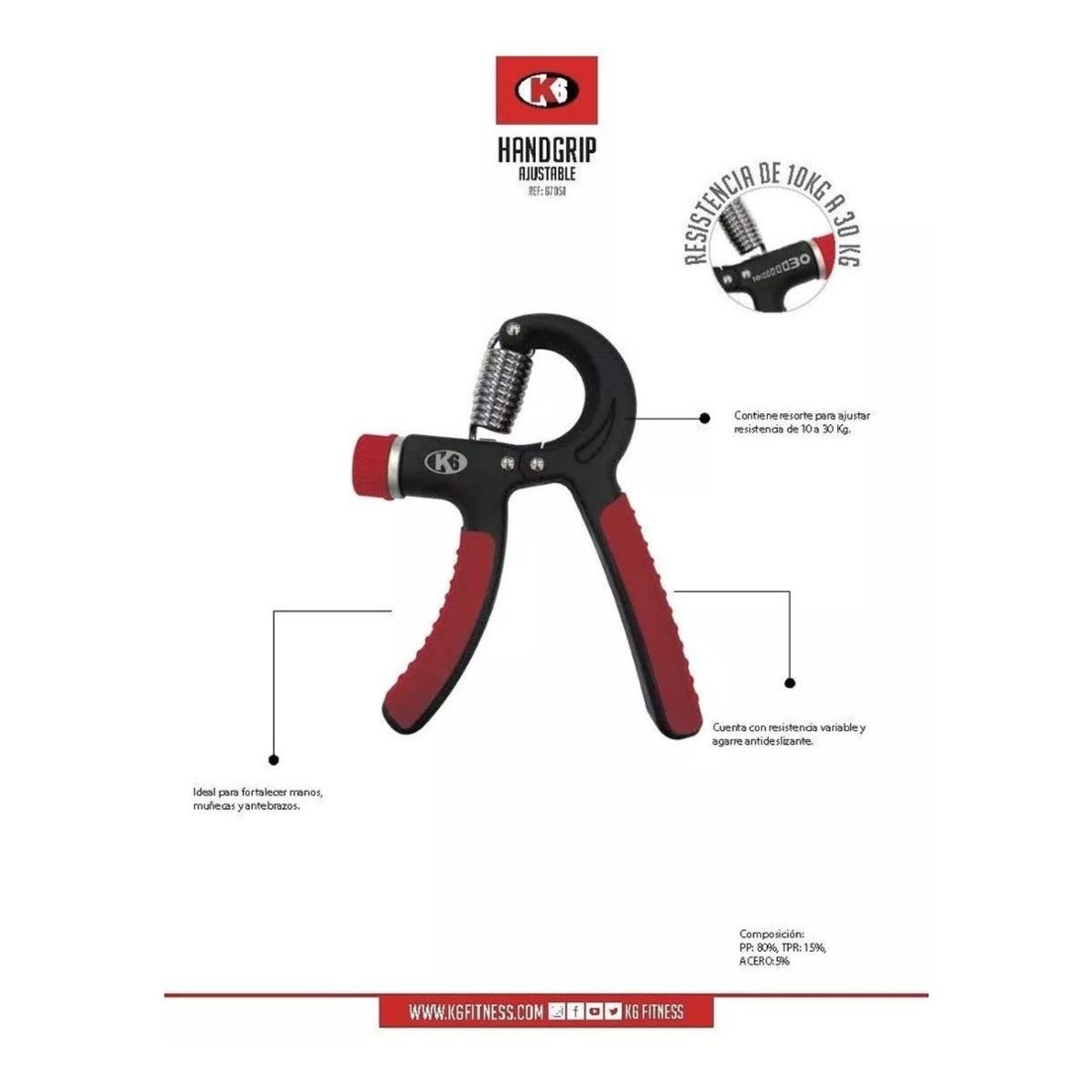K6 - Handgrip Ejercitador Mano Antebrazo K6 Tensor 10-30kg