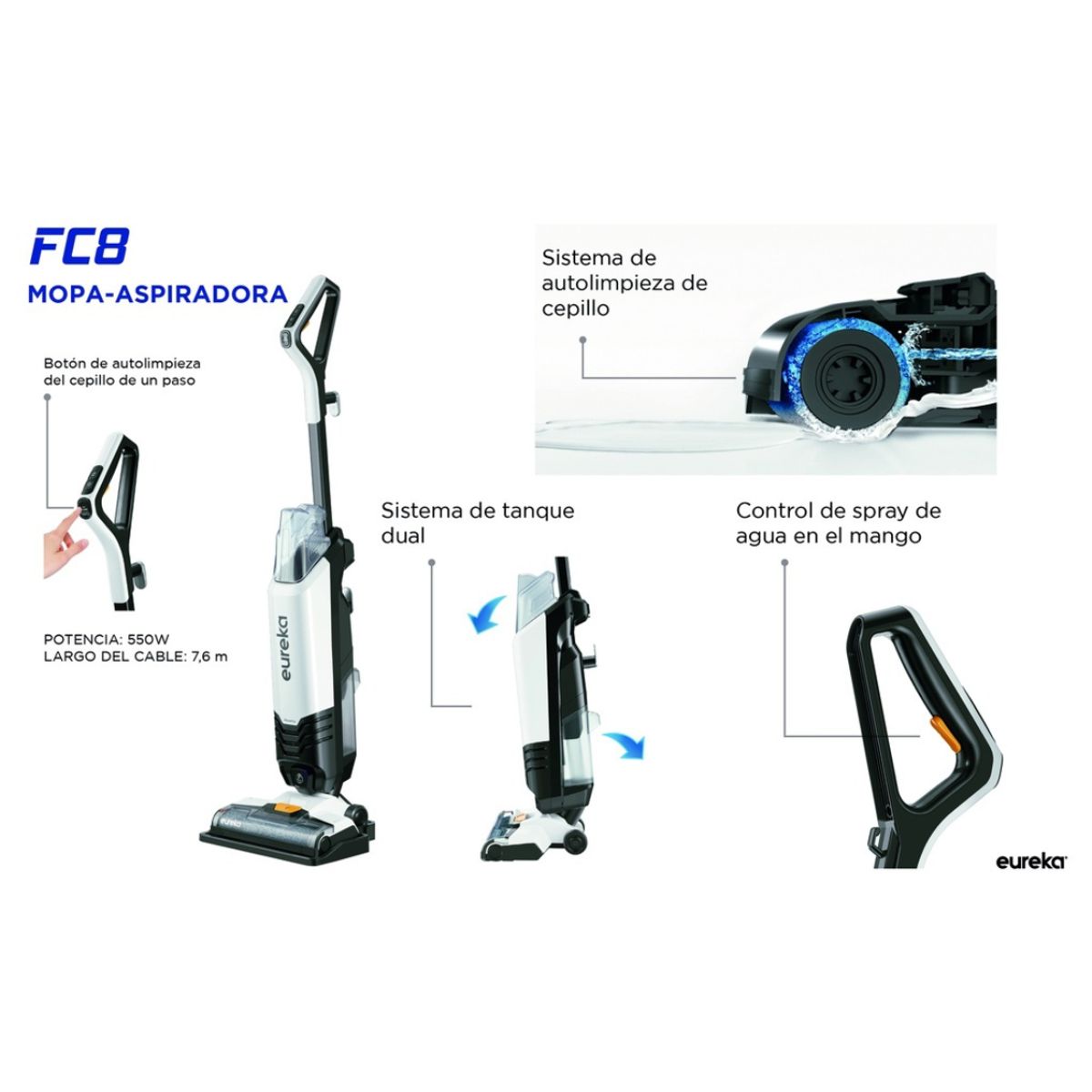 EUREKA - Aspiradora Trapeadora Vertical Hogar Eureka 830ml 550w