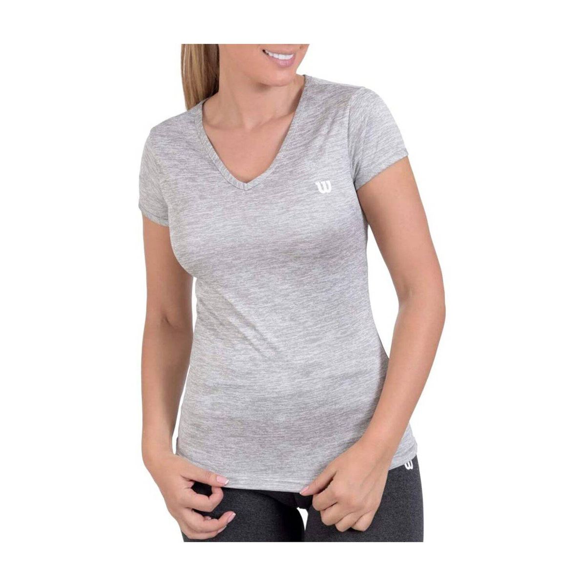 WILSON - Camiseta cuello v wilson jaspeada 71566 mujer gym.