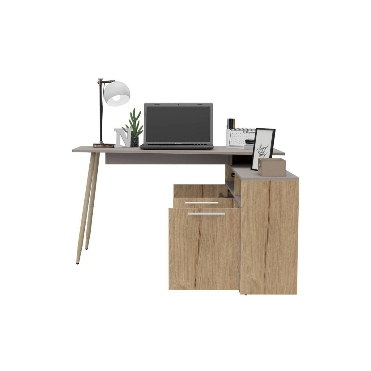 RTA DESIGN - Escritorio en l yeko, café claro, con 3 puertas