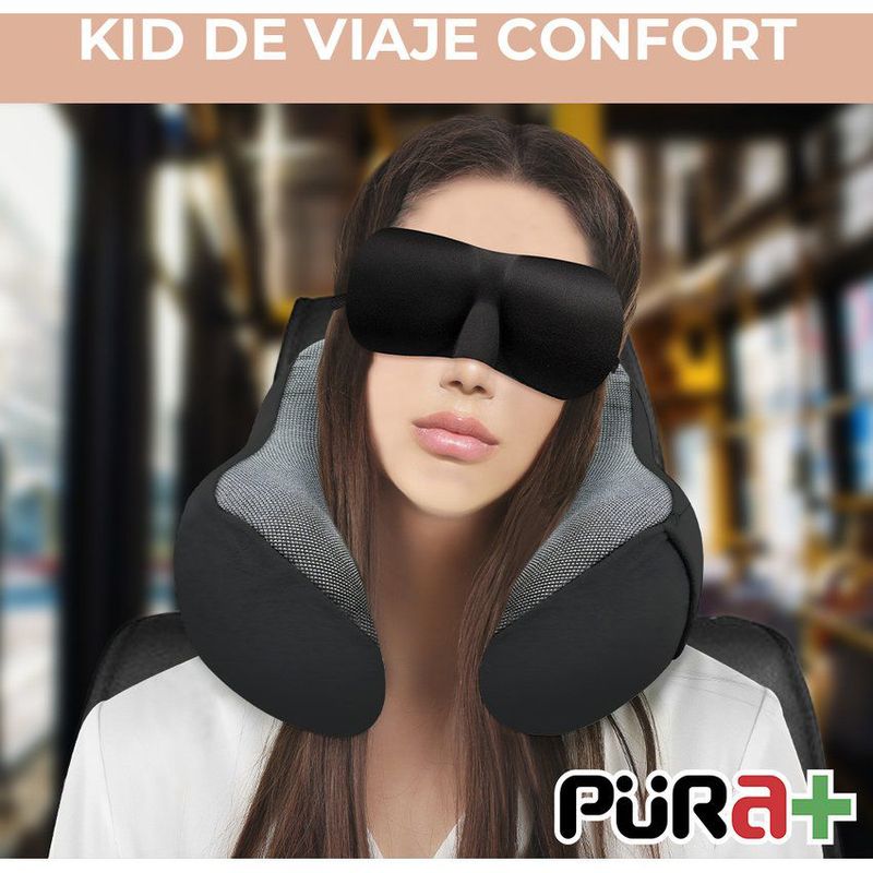 PURA - Kit almohada memory cuello  antifaz  tapaoidos viajes