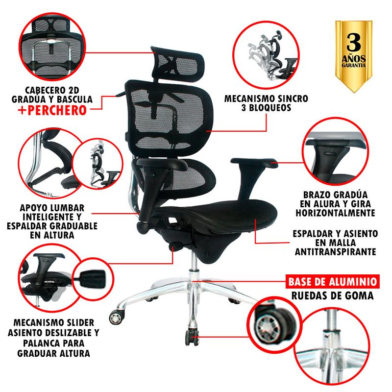 MUEBLESYA - Silla de Oficina Premium Ergohuman Tado