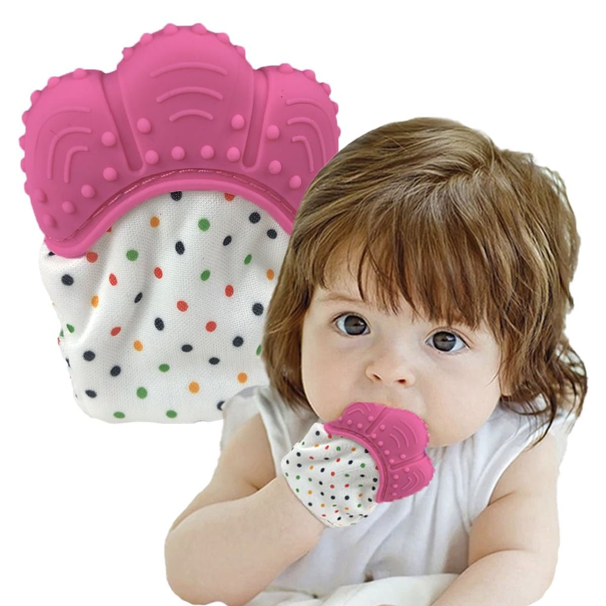 GENERICO - Manopla mordedor guante para bebe de silicona rosado