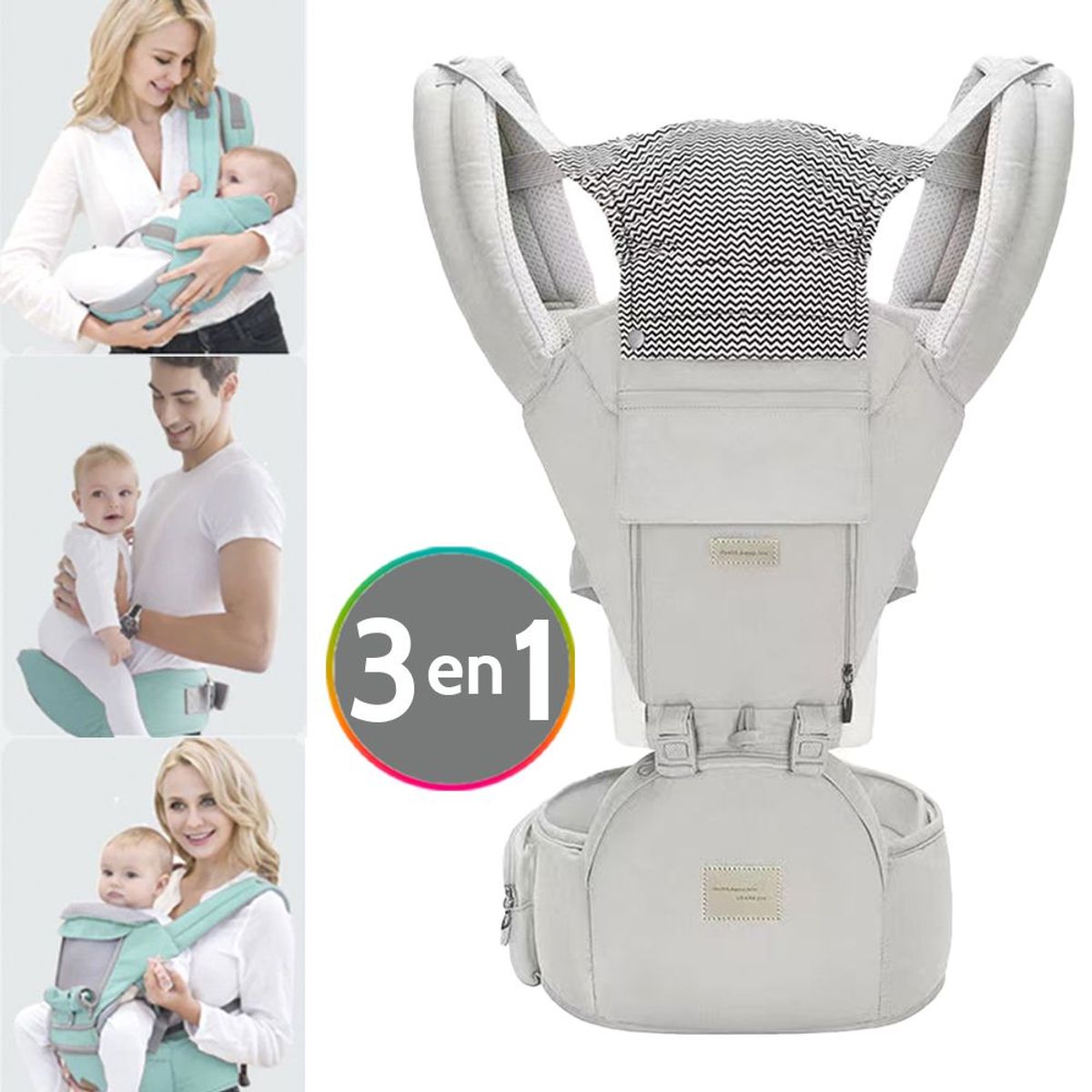 INSULAR - Cargador canguro silla bebé 3 en 1 ergonómico beige