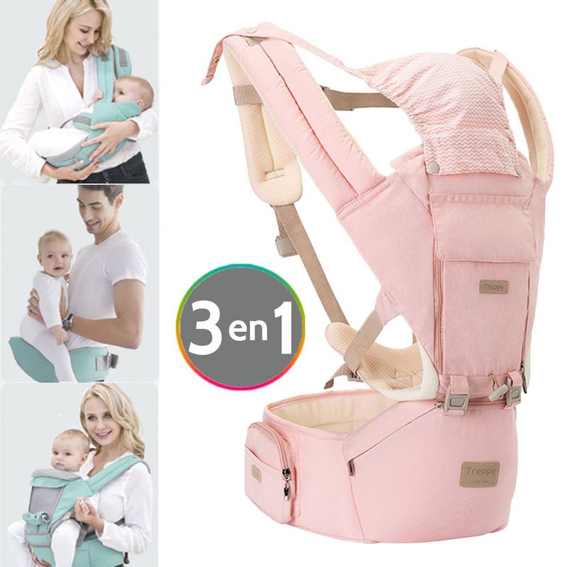 INSULAR - Cargador canguro silla bebé 3 en 1 ergonómico rosado
