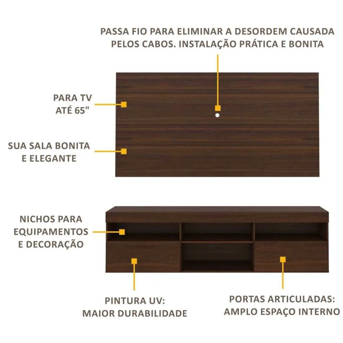 AKIVOY - Mesa Con Panel Florida Para TV 65 Pulgadas Color Madera