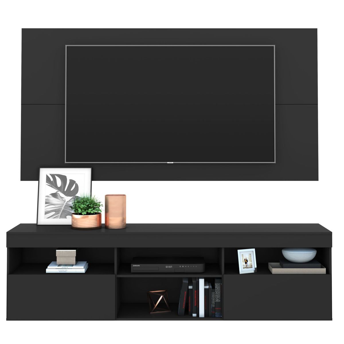 AKIVOY - Mesa Con Panel Florida Para TV 65"  Pulgadas Negro-