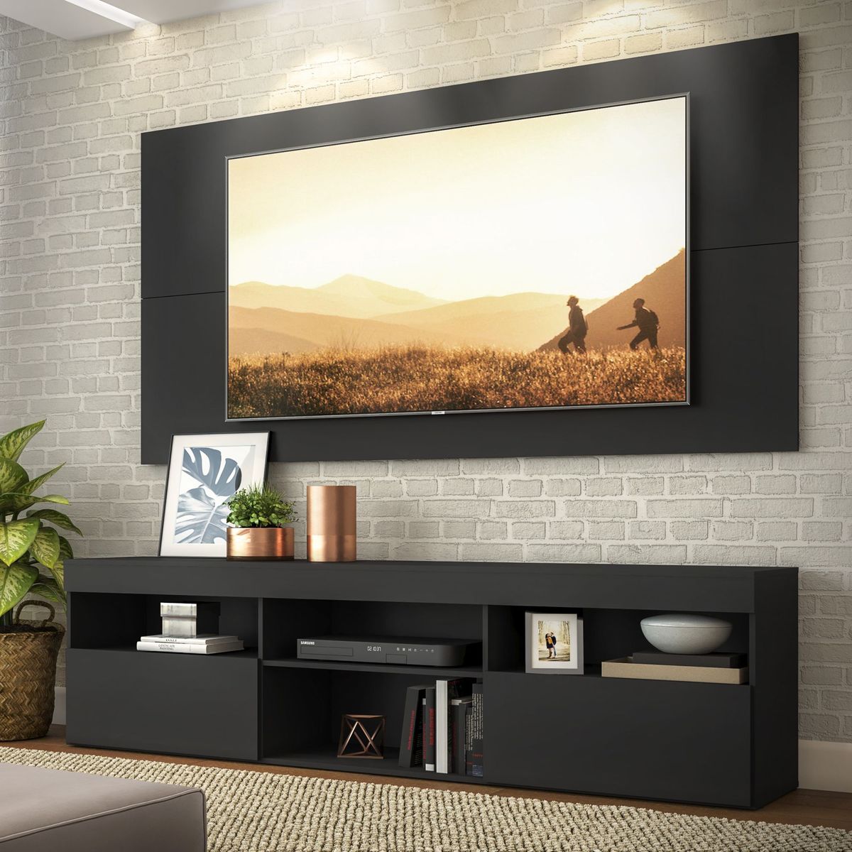 AKIVOY - Mesa Con Panel Florida Para TV 65"  Pulgadas Negro-