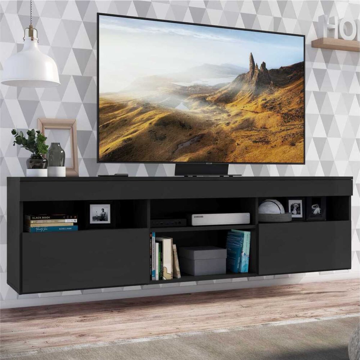 AKIVOY - Rack Gabinete Para Tv Paris de 65 Pulgadas Color Negro-