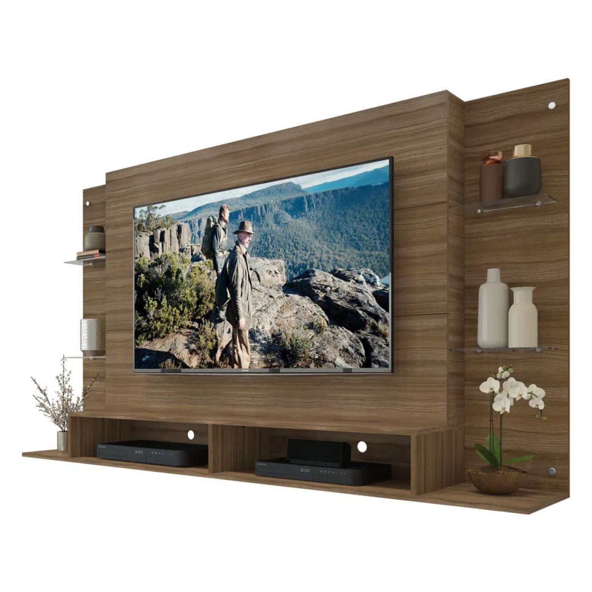 AKIVOY - Panel de Tv Braga Con Repisa de Vidrio Color Madera-
